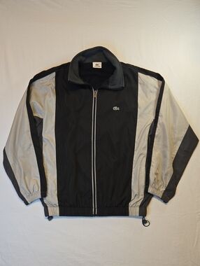 Lacoste Black and Light Gray Two Tone Full Zip Lined Windbreaker Jacket